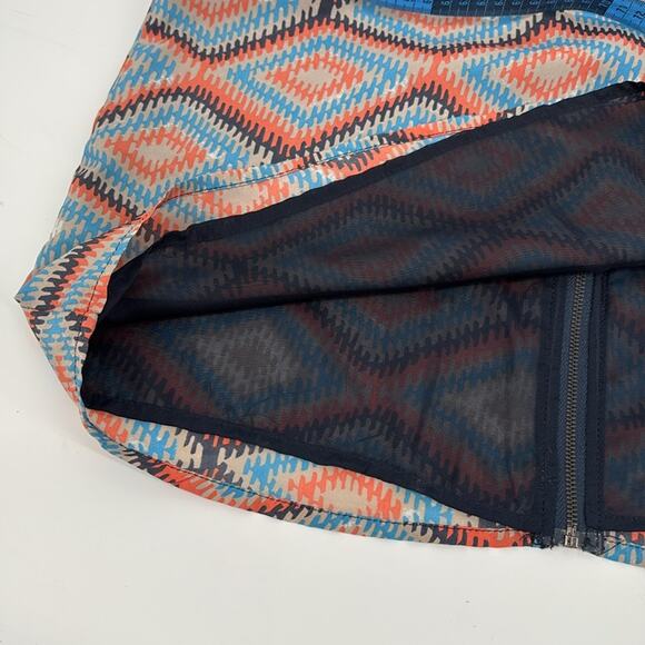 Paraella Womens Geometric Cap Sleeve Sheath Dress Size M Blue Coral Tan - Picture 6 of 15